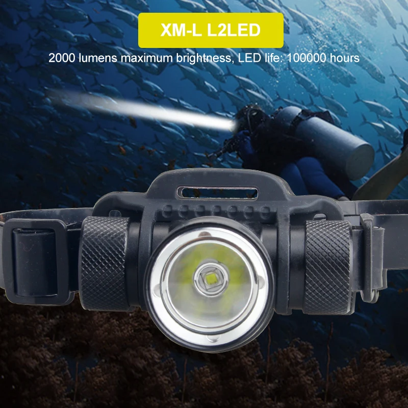 LED Rechargeable Headlamp 3000LM IPX8 Waterproof Super Diving Headlamp 18650 Torch Underwater Scuba Head Flashlight