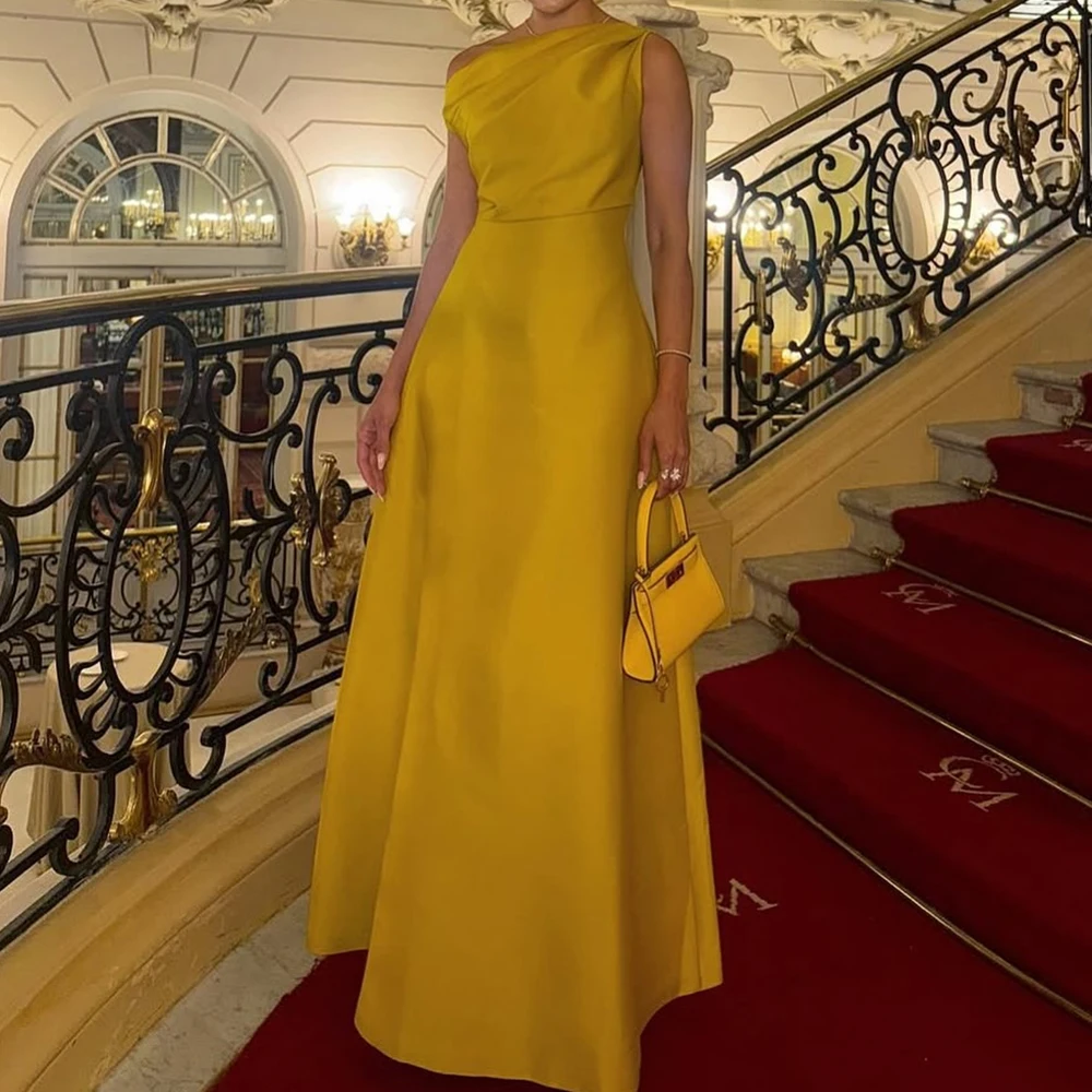 

Customized A-line Evening Dresses Floor-length Boat Neck Sleeveless Prom Gown Simple Fashion Draped Casual Party Gown