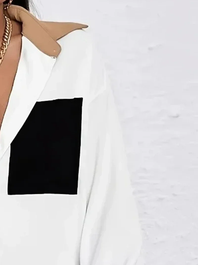 Women's Plus Size New Personality Casual Button-down Blouse Long Sleeve Patchwork Shirt Lapel Loose Blouse