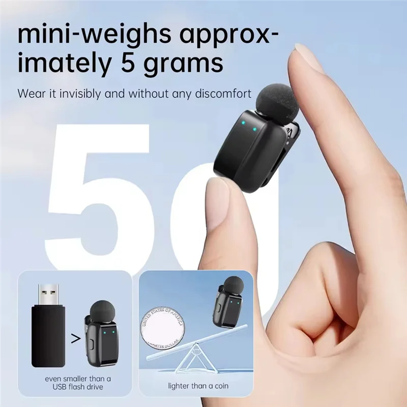 Mini microfone de lapela aa87 sx35, microfone de lapela sem fio para transmissão ao vivo ao ar livre, redução de ruído compatível com smartphone