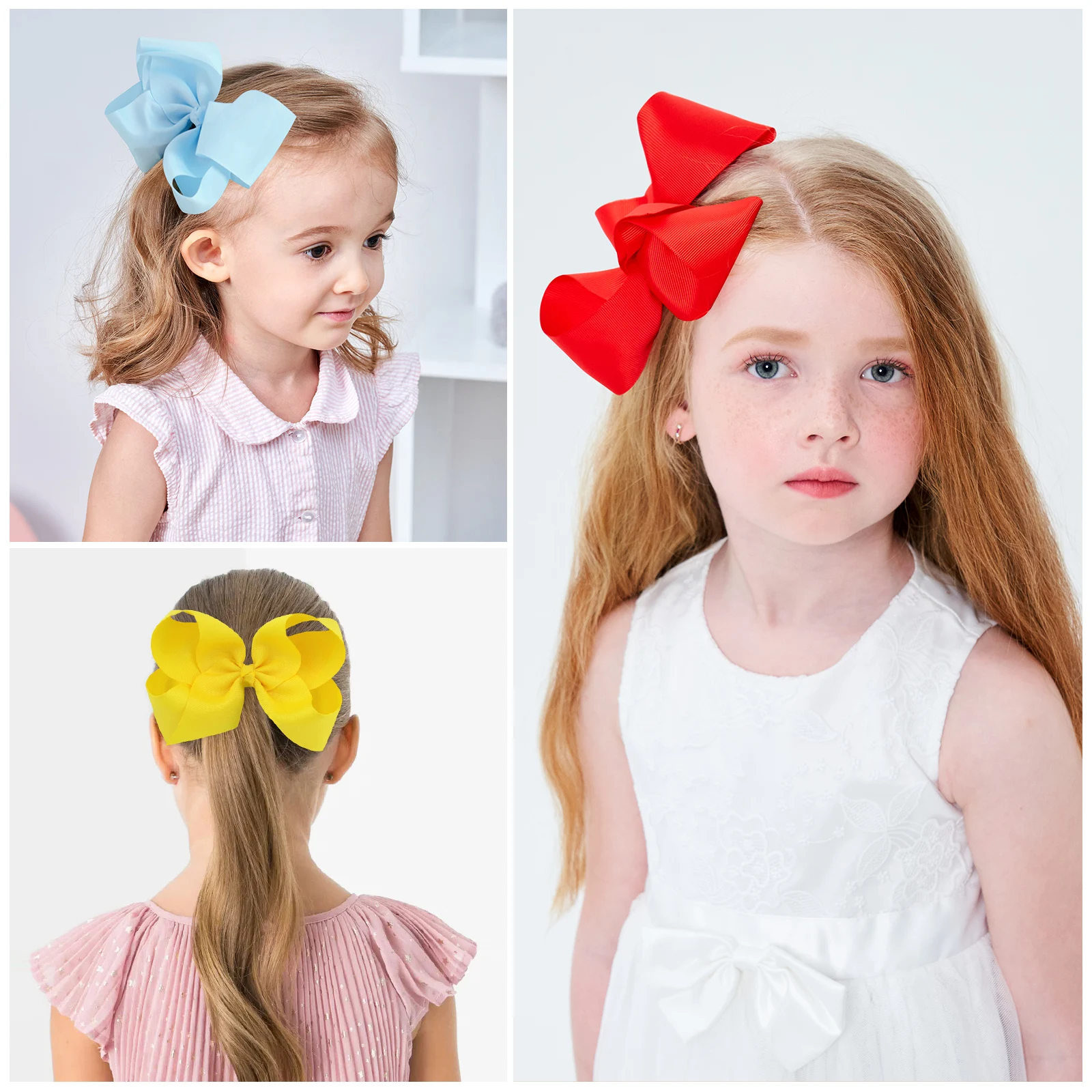 2Pcs/lot 6\'\' Solid Color Grosgrain Ribbon Bows Hair Clips For Cute Girls Large Handmade Hairpins Barrettes Kids Hair Accessories