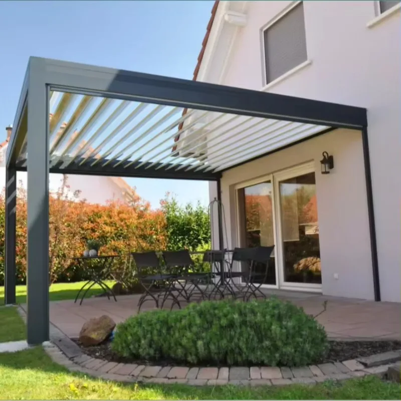 Telhado com persianas para terraço totalmente automático, retrátil, deslizante e dobrável, à prova d'água, pérgula externa de alumínio