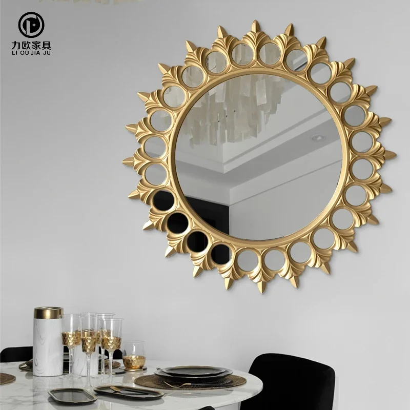 

European porch mirror classical golden sunflower decorative mirror wall hanging