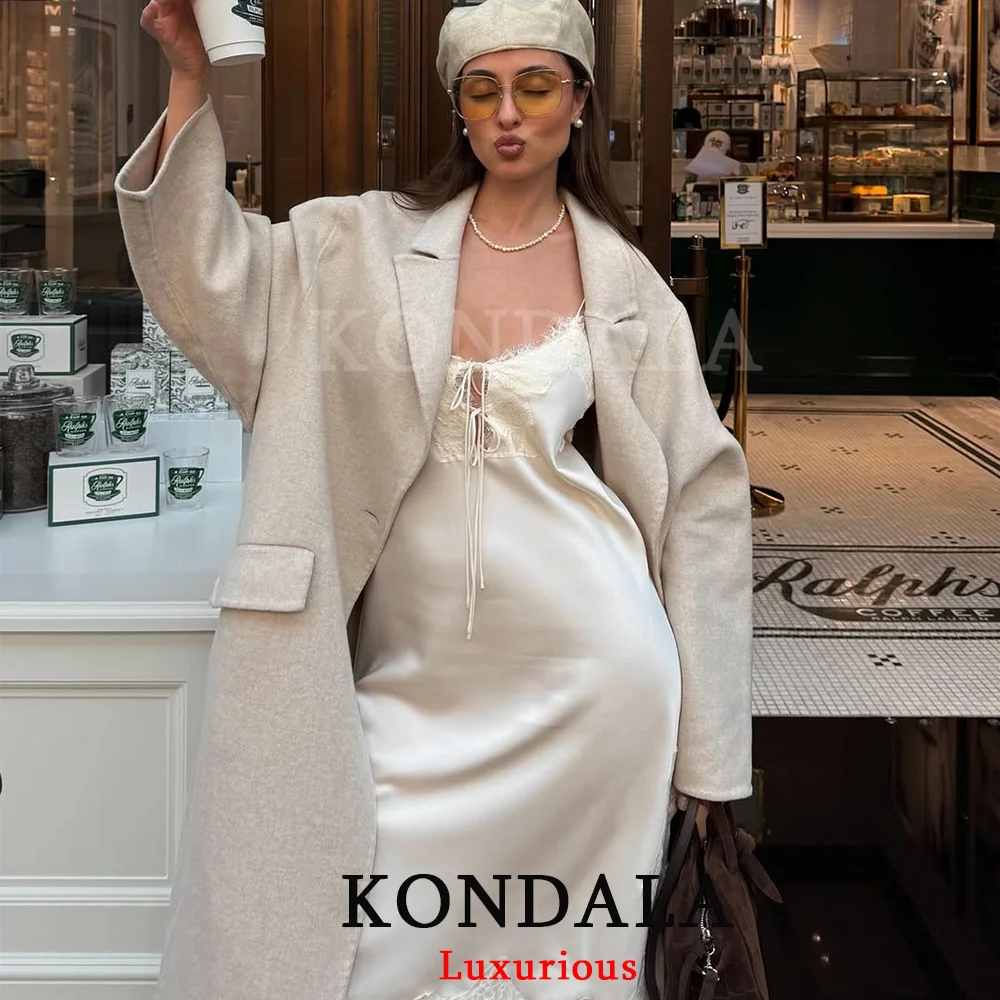 KONDALA-vestido Sexy elegante de encaje satinado blanco para mujer, vestido camisola holgado con cuello de pico y pajarita, moda 2021, ropa de calle para fiesta y Club nocturno