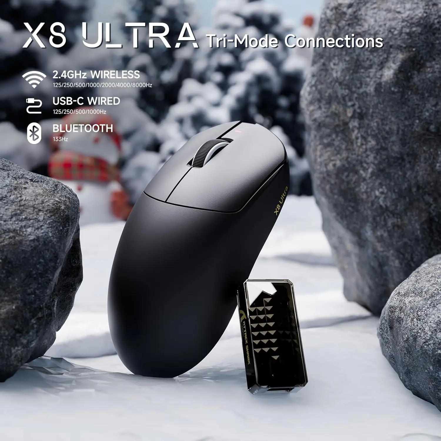 ATTACK SHARK X8 Ultra 8KHz 무선 게이밍 마우스, 55g 초경량, Nordic 52840, PAW3950MAX, 42KDPI, 쿨 나노 코팅…