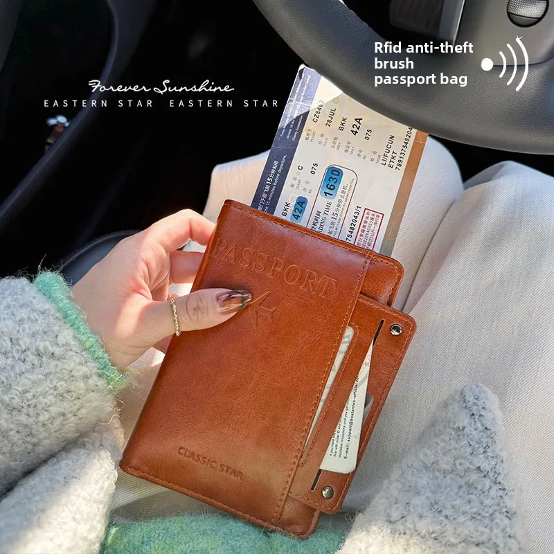 حافظة بطاقات جلدية بحجب RFID وغطاء حامل جواز السفر وإكسسوارات السفر للنساء والرجال #2