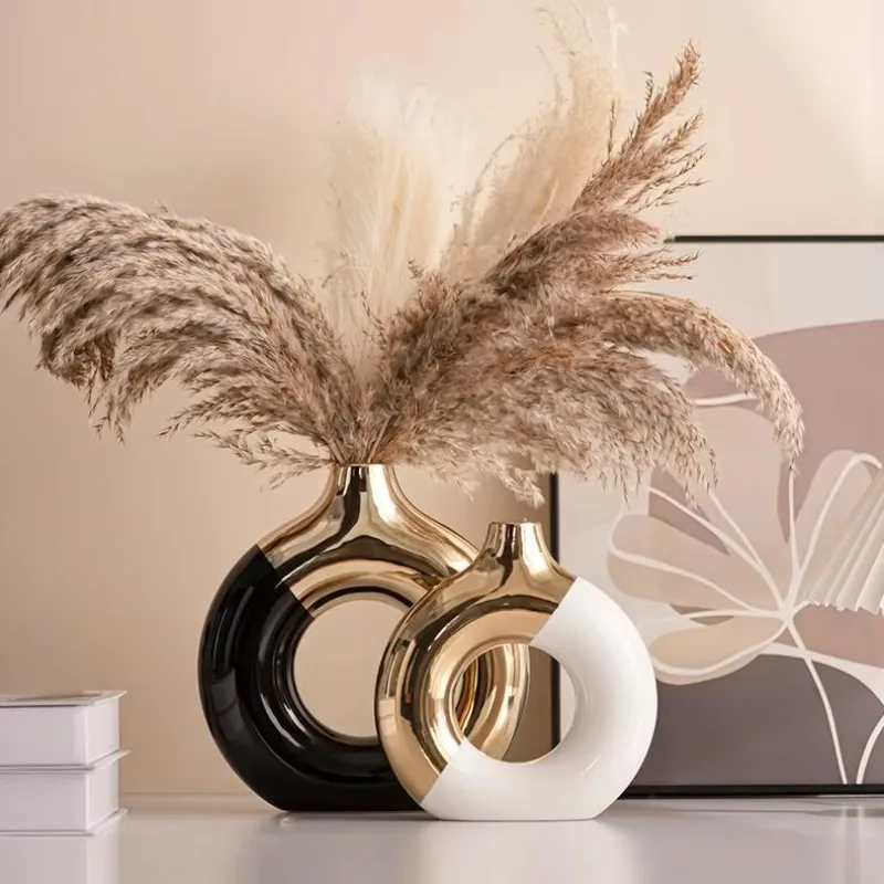 High-end gold nugget ceramic vase luxury Nordic abstract European style