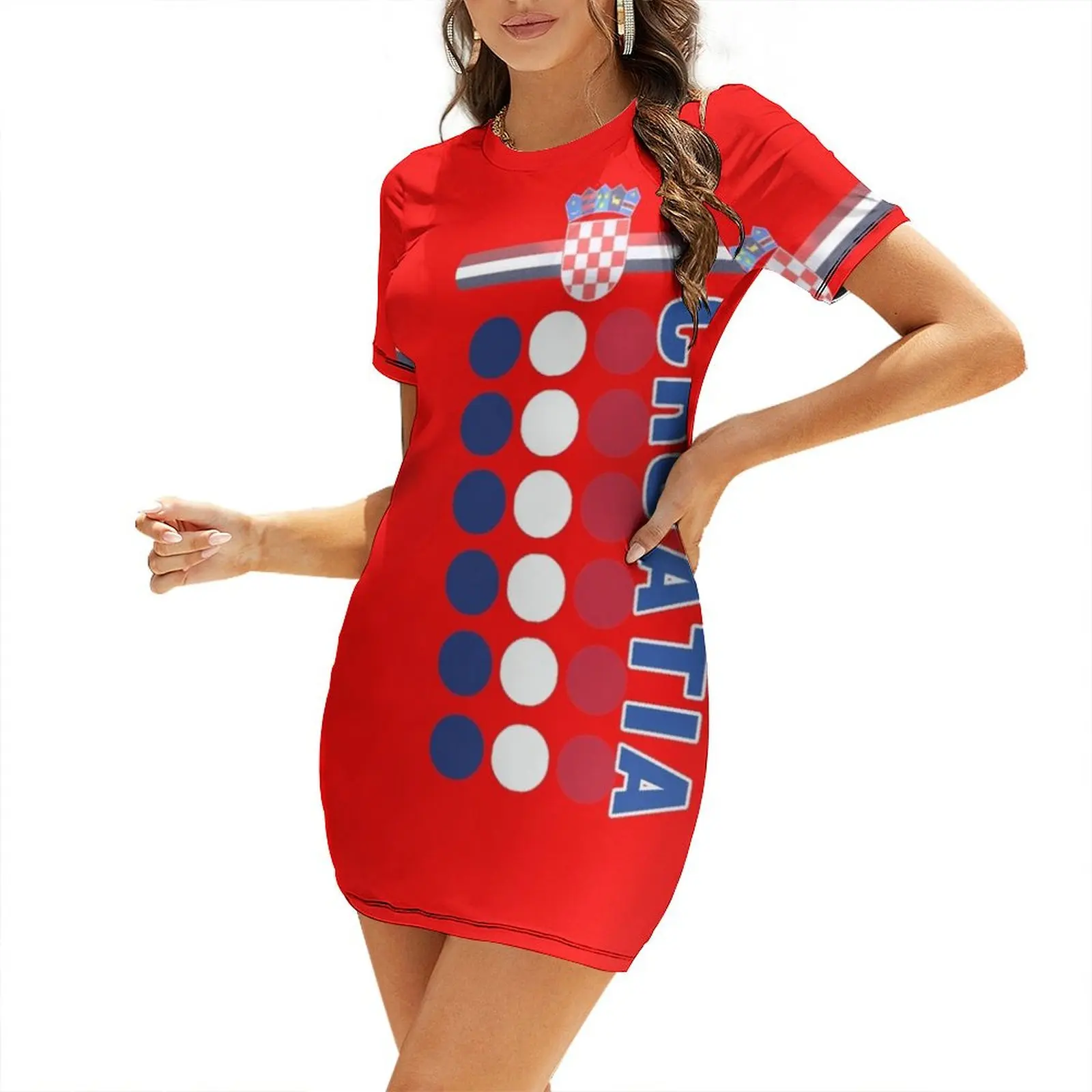 

Croatian National Deluxe Flag Dots Jersey Style Short-Sleeved Dress elegant women's dresses sale dress women summer Dress