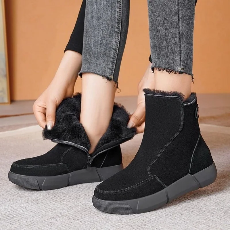 Winter Women Snow Boots Warm Female Antiskid Soft Leather Shoes Size 35-42