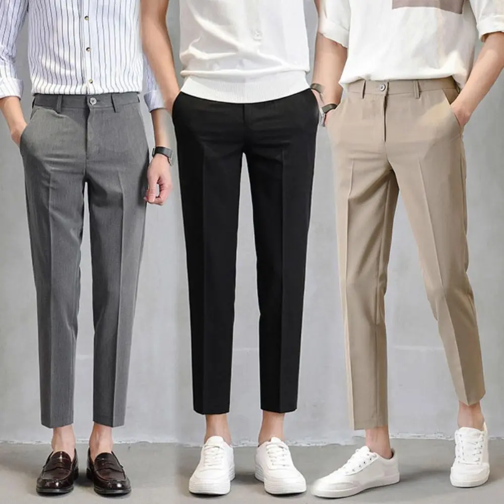 

Simple Cropped Pants Business Suit Pants Thin Straight Men's Formal Pants Solid Color Casual Trousers Classic Suit Pants Male