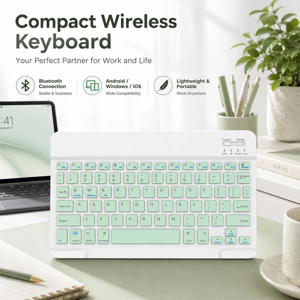Compact Wireless Bluetooth Keyboard for Android Windows iOS Tablet Phone Laptop, Quiet Typing Portable Office Study Travel Daily