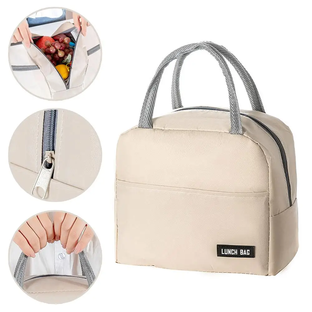 Neue tragbare Lunchbox-Tasche, einfarbig, verdickte Thermoisolierungstasche, isolierte Bento-Tasche, Schule, Arbeit, Lunch-Tasche mit Mahlzeitentasche – Detail 19