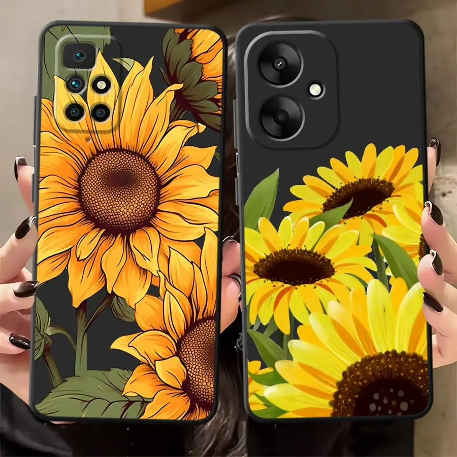 

Черный мягкий чехол для телефона Xiaomi Redmi 14C 12C 13C A1 A2 Plus 10 A4 9 A5 A3 K40 K80 Pro Beautiful Sunflower