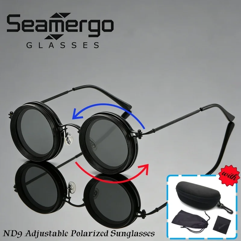 SEAMERGO ND9 Adjustable Dimming Polarized Sunglasses with Eyeglass Case 360° Infinite Rotation Can Be Adjusted Manually