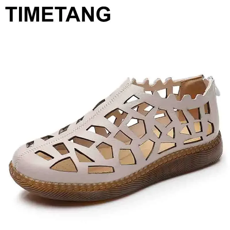 

New Summer Round Toe Hollow Hole Shoes Woman Sandals Casual Sneaker Flat Soft Sole Comfortable Sandals Large Size Shoes