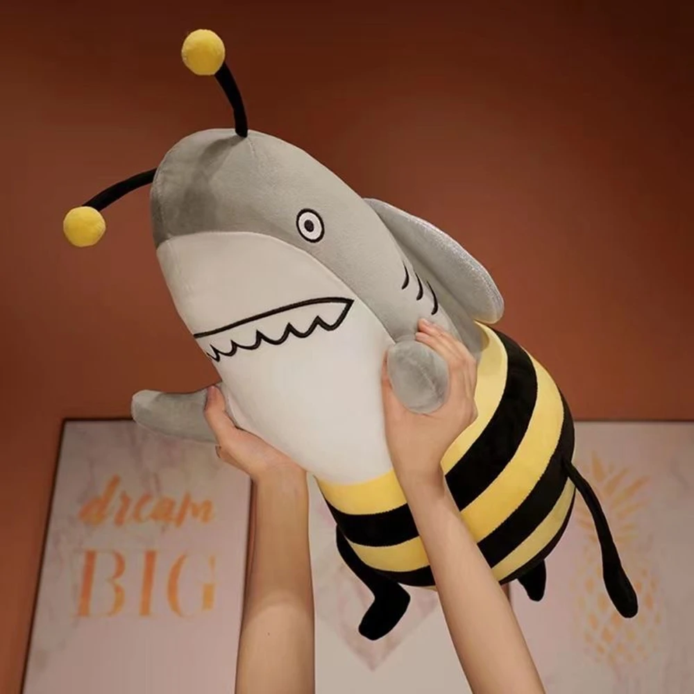 38cm Funny Funny Shark Bee Combined With Stuffed Toy Throw Pillow Doll Boy Girl Birthday Gift Surprise Gift Decoration Soft