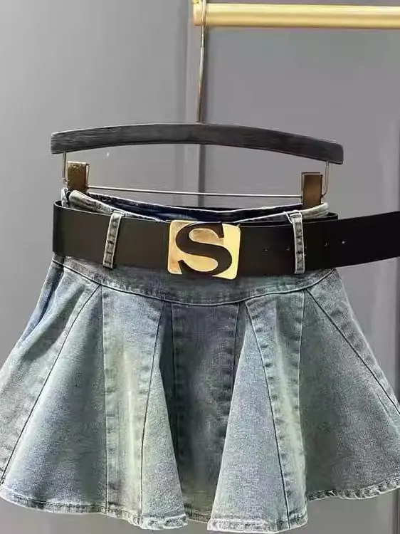 

Retro Denim A-Line Skirt Women's Summer New Anti-Light High Waist Slimming Skirts ort Skirts Korean Sle Commute