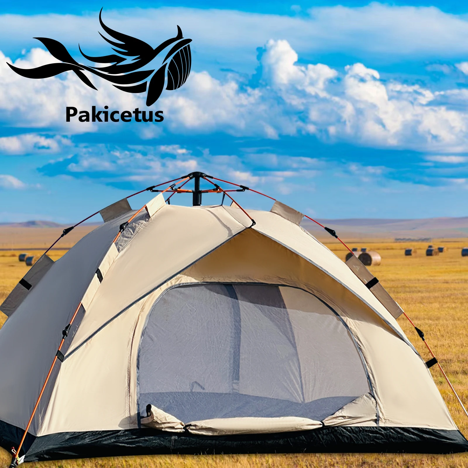 Tente dôme instantanée PAKICETUS pour 2/3/4 personnes, installation facile en 60 secondes, ventilation améliorée, résistante au vent, portable, pour le camping en famille, avec sac de transport extensible, pour la randonnée, les voyages et les activités de plein air