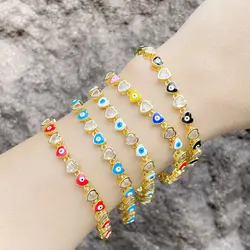 FLOLA Enamel Blue Evil Eye Bracelets for Women Copper Gold Plated Beads Greek Eye Bracelets Lucky Turkish Jewelry Gifts brtg94