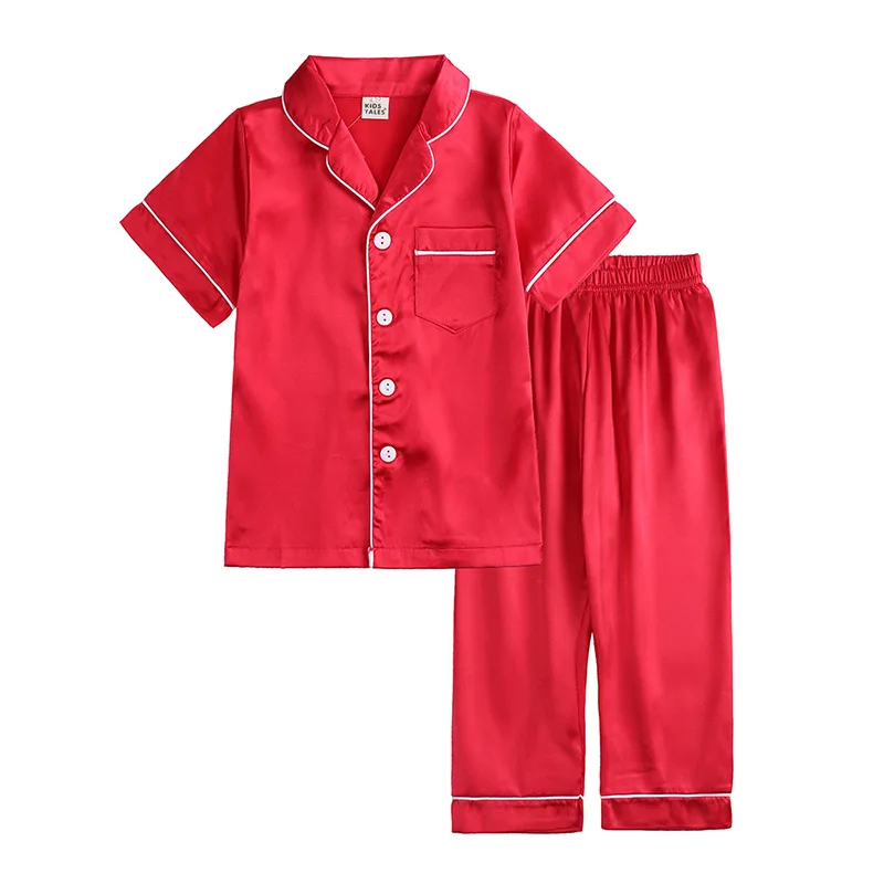 Summer children's simulated silk loungewear boys and girls older children silk baby ice silk pajamas set