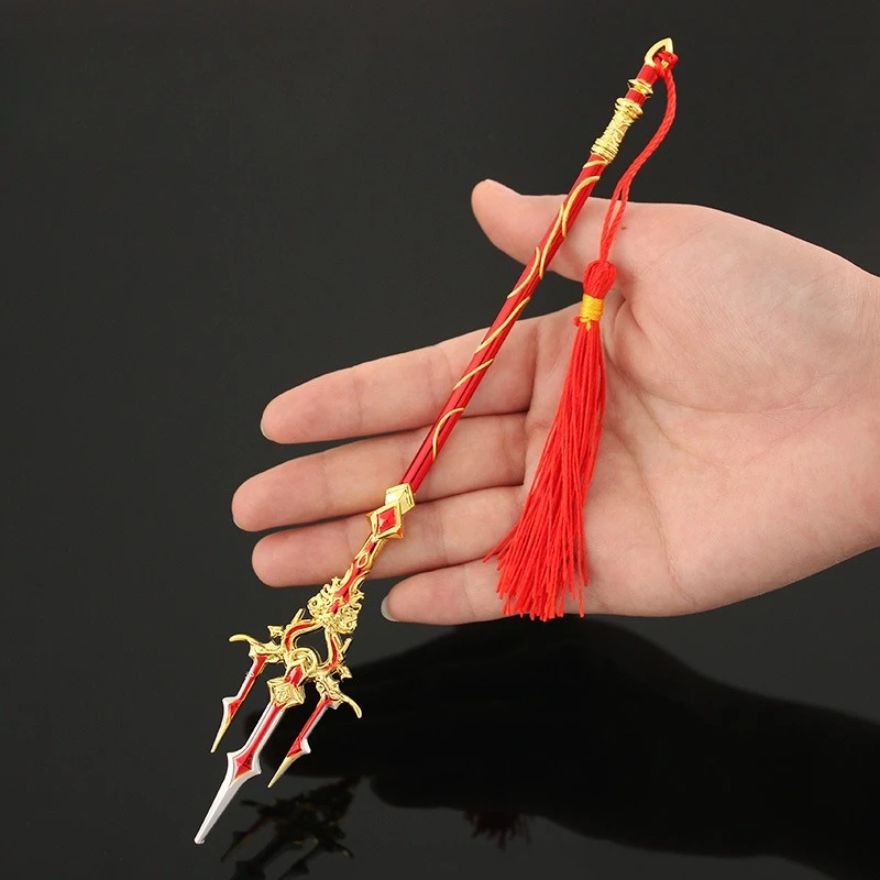 Red and Gold Chaos Spear Mini Replica Edition  Metal Trident Keychain, Gaming Collectible Sword Model,  Cosplay Prop / Toys Gift - view 6