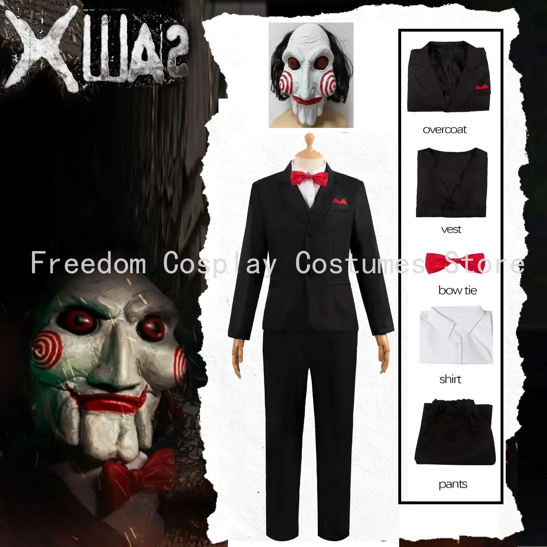 Jigsaw Killer Cosplay TV Saw Costume Disguise Uniform Mask for Adult Men Fantasia Outfit Halloween Carnival Costumes for Man