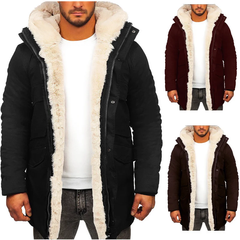 Hooded Jacket Thickened Warm Coat Imitation Fur Velvet Long Sleeve Outerwear Coats Winter Jacket Men Large Size 5XL Ropa Hombre