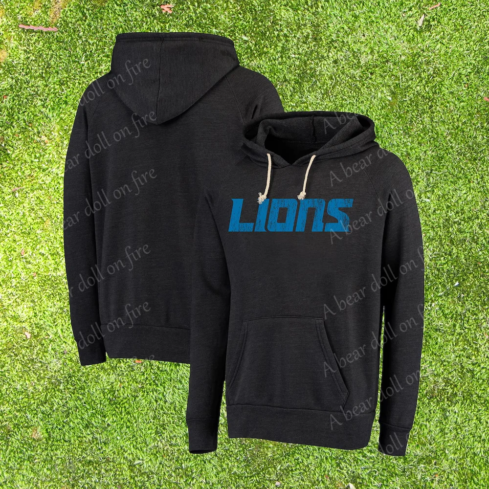 Detroit Lions Majestic Threads Raglan Tri-Blend Pullover Hoodie Sweatshirt Casual Y2k Style Sport Autumn Trend Fashion Tops