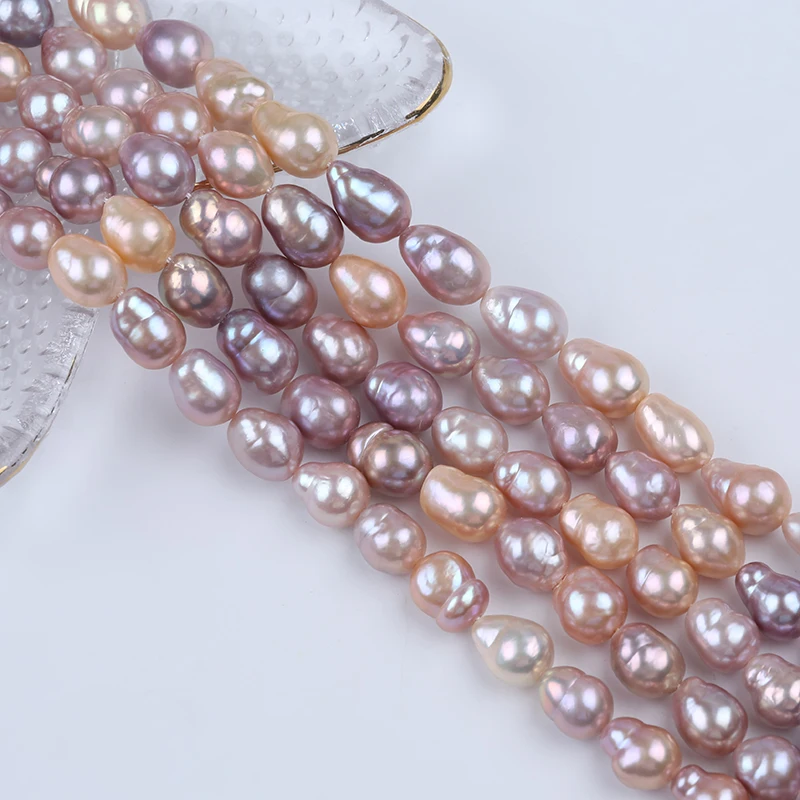 

9-11mm Good Quality Pink And Purple Color Drop Shape Freshwater Pearl Baroque Pearl Strand For Sale