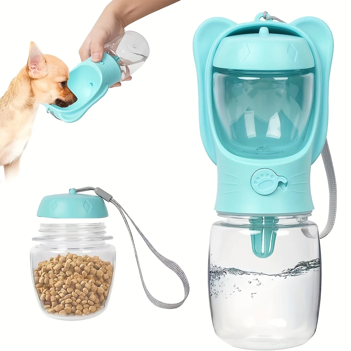 Portable Dog Water Bottle with Food Container Outdoor Pet Travel Essentials for Cats Puppies Hiking Walking