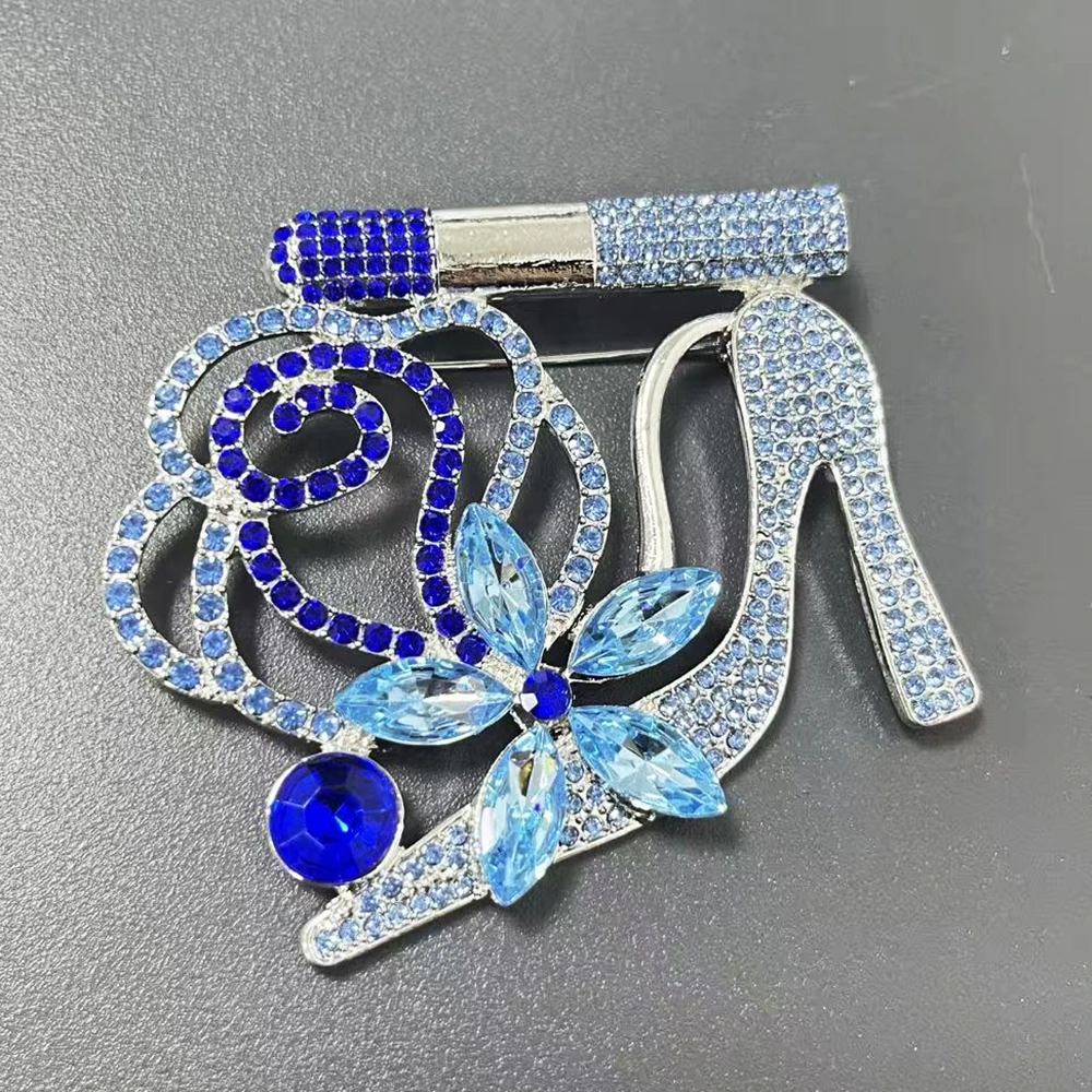 Sorority Brooch Blue And Light Blue Rhinestones Flowers Lipstick Shoe Designs Exquisite Piece Of Jewelry For Sorority Members