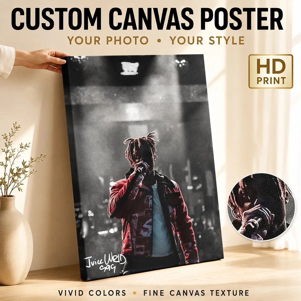 Juice Wrld Hip Hop Tribute Canvas Poster Retro Inspired Design Wall Art With Personalized Photo For Bedroom Ideal Band Fan Gift