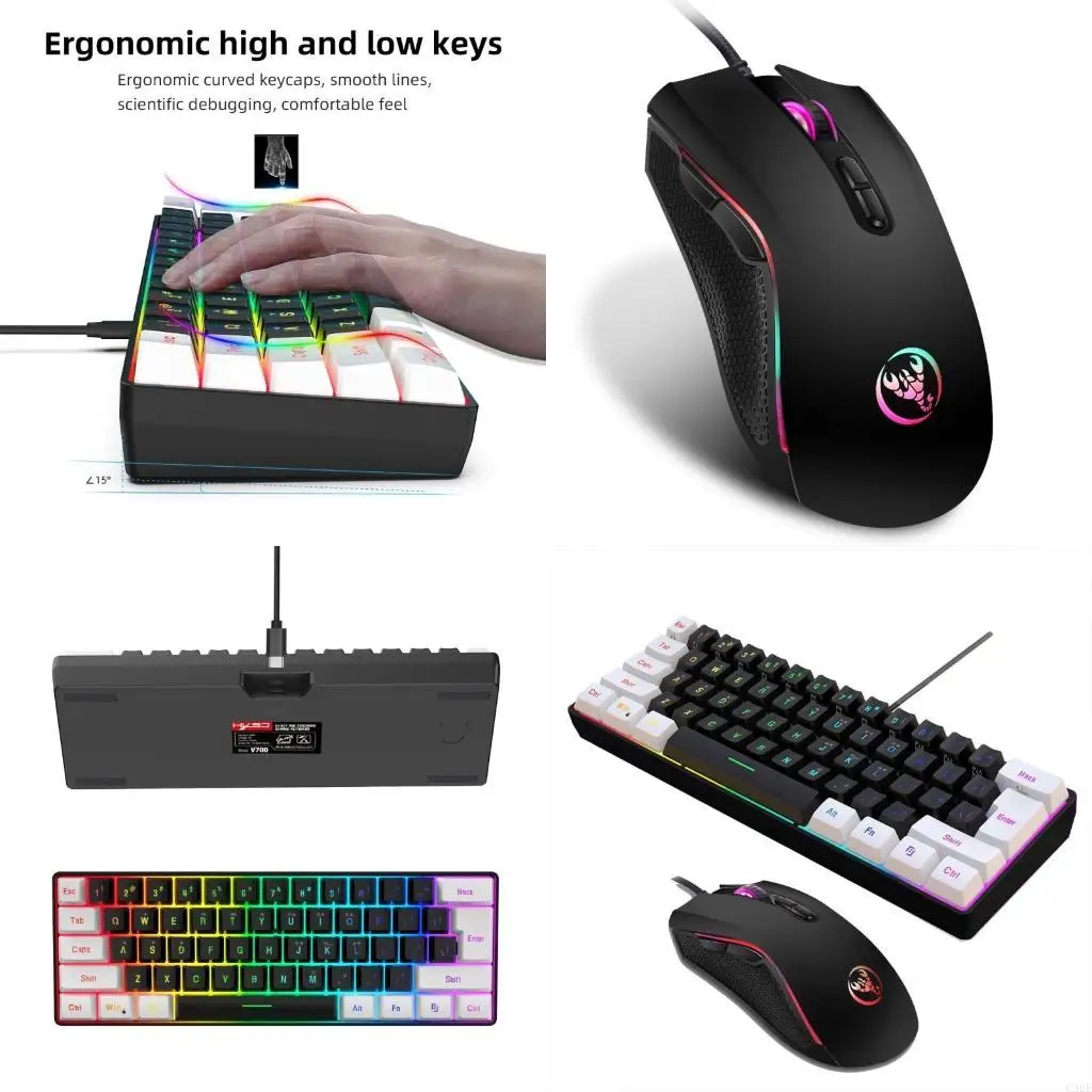 

C90F Ultra-Compact 61 Keys RGB Backlit Mini Keyboard, 3200 DPI Optical Mouse for PC