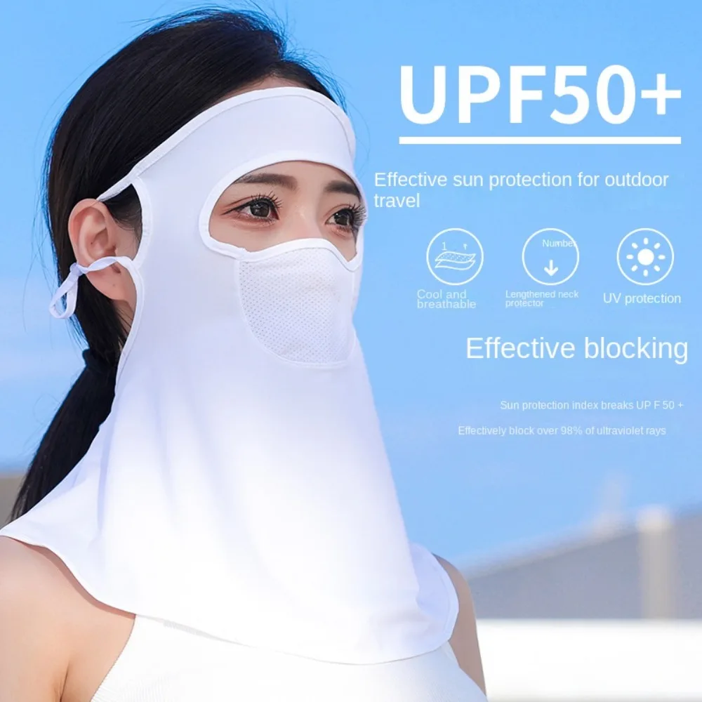 Máscara protetora solar para mulheres, capa facial, lenços faciais, máscara decote, véu, babador de seda gelo, anti-UV, verão