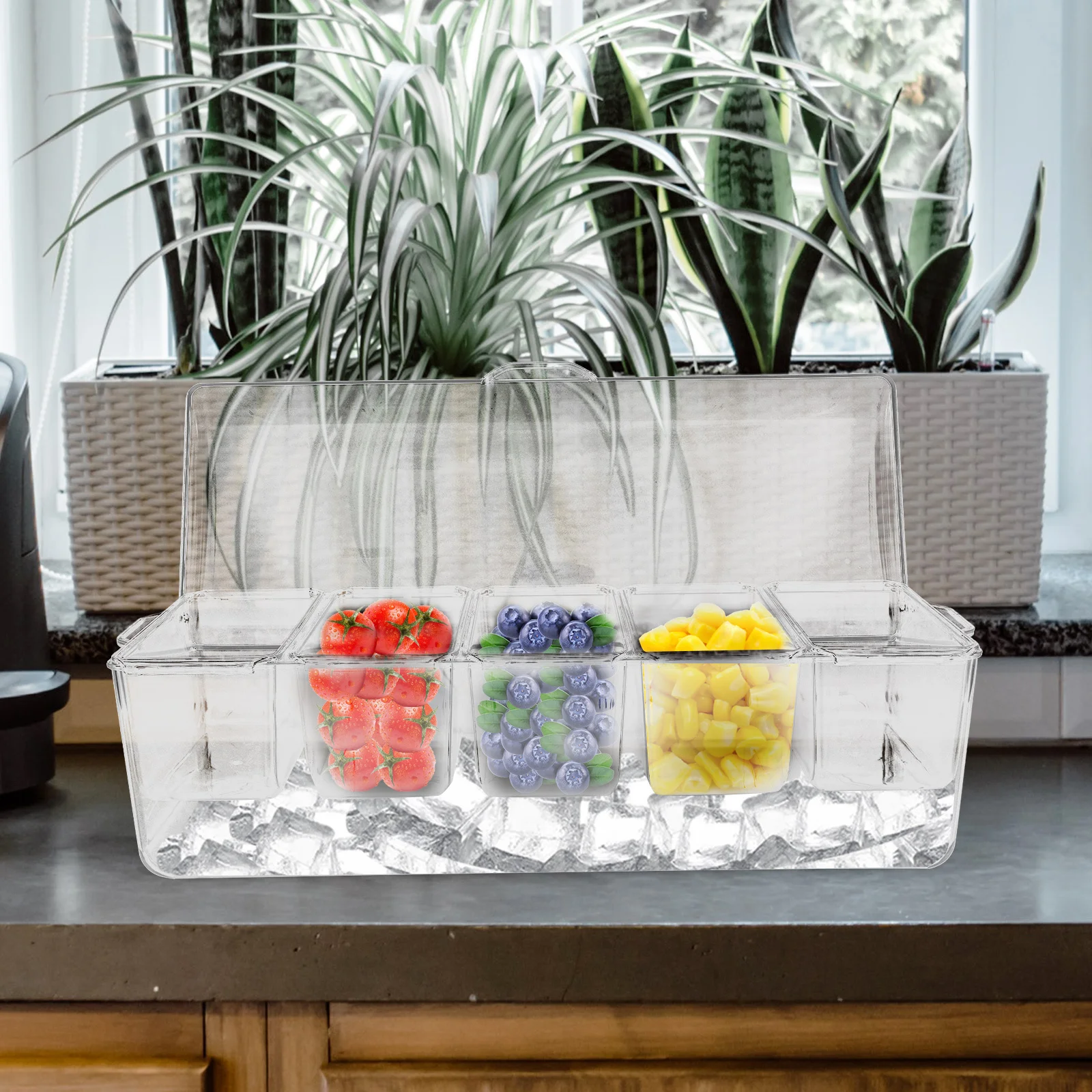 

Multi-Compartment Salad Storage Containers 1.5L Transparent Plastic Food Divider Tray For Fridge Picnic Bbq Condiment