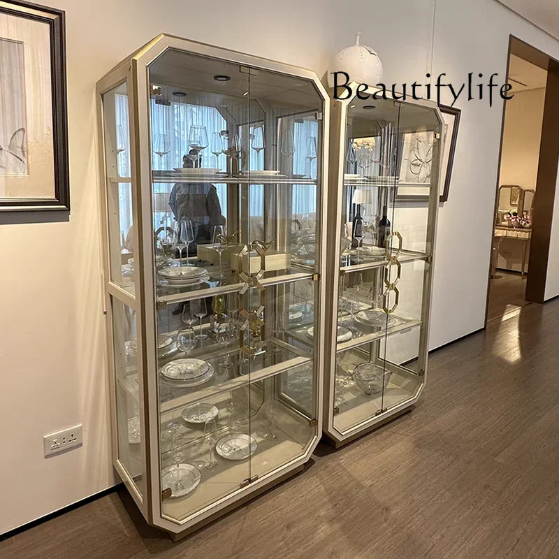 

American solid wood wine cabinet light luxury glass wine cabinet living room home wall display cabinet modern simplicity