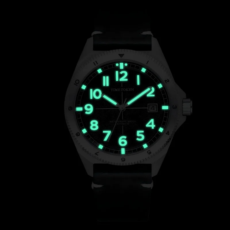 TIME TOKEN 40mm Men's Automatic Mechanical Watch 5BAR Dive Pilot Stainless Steel Sapphire Wristwatch Miyota 8215