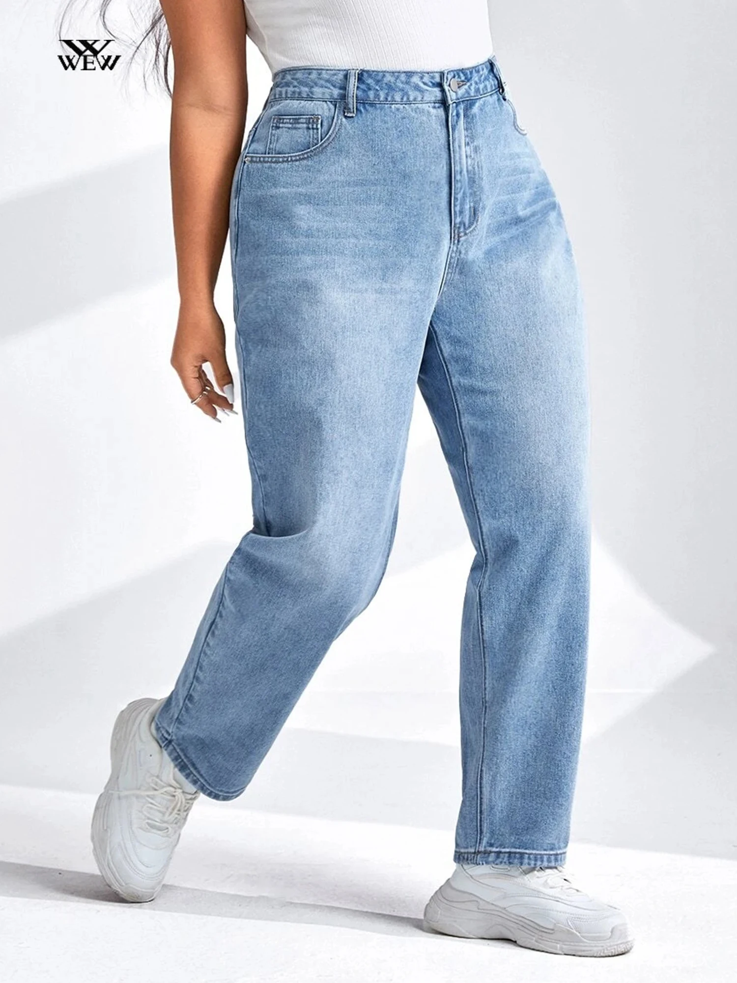 Plus Size Harem Light Blue Jeans High Waist Stretchy Full Length Slim Fitting Tapered Jeans for Mom 100kgs 6XL Lady Denim Pants