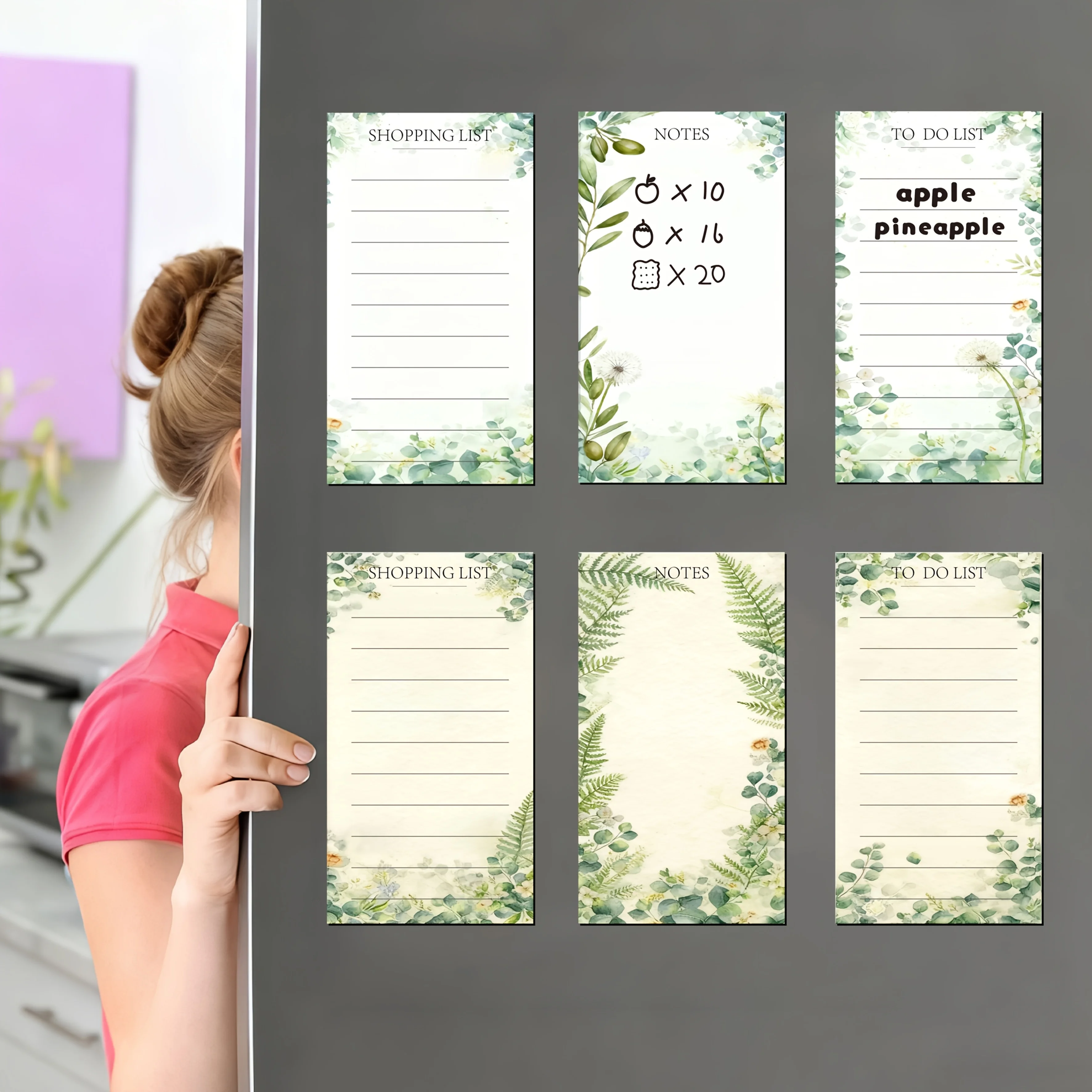 12 Vintage Plant Reusable Magnetic Sticky Notes with 4 Erasable Pens, Suitable for Refrigerator Messages, Shopping Lists, Notes
