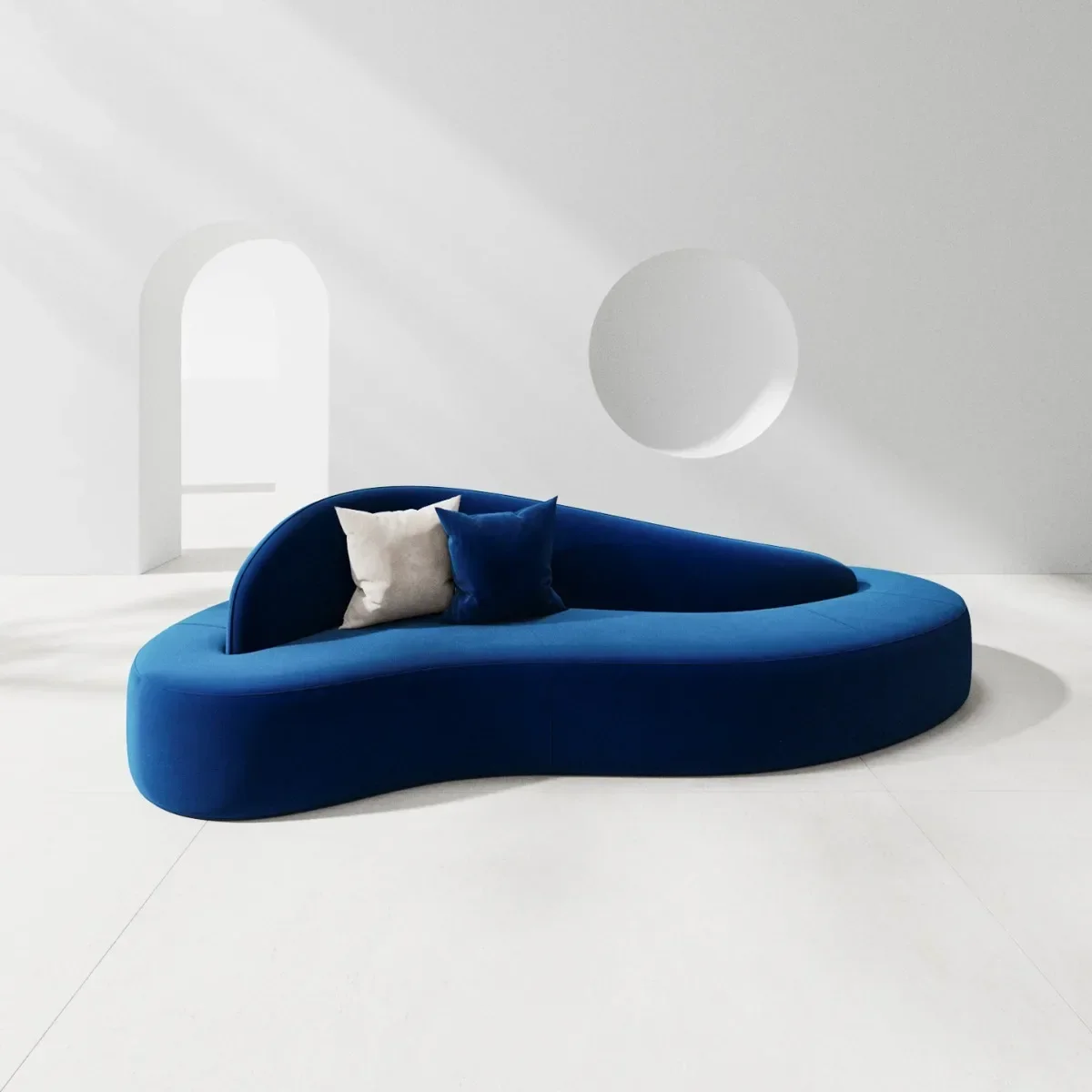 Curved double-sided seat, sofa small apartment, blue Nordic curved sofa