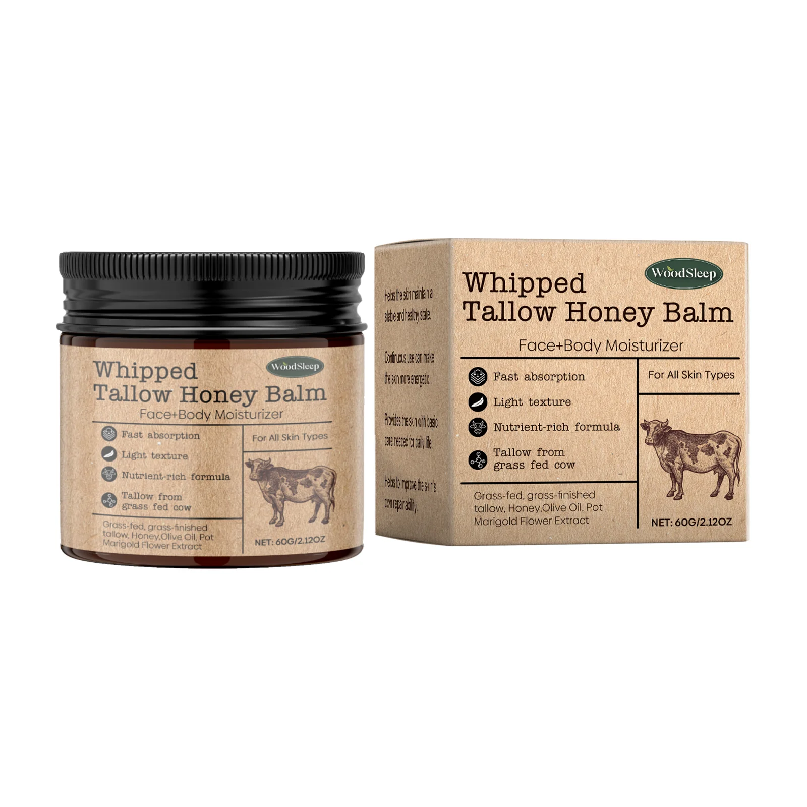 Beef Tallow Honey Balm Increase Elasticity Improve Dryness Skin Barrier Repair Moisturizer Brightening Deep Hydration Skin Care