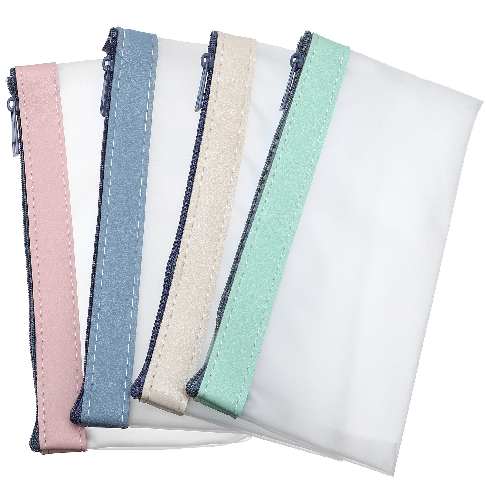 

4 Pcs Clear Envelope Wallet Stationery Bags Green Beige Zipper Pouches Pen Holders Money Pouches Coin Bags Organizers