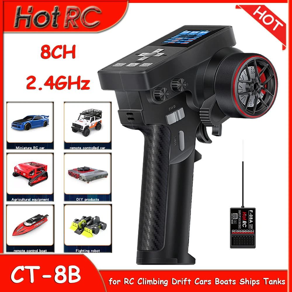 

HOTRC CT-8B 8-канальный радиоуправляемый передатчик 2,4 ГГц Радиосистема CT8B с приемником F-08A для радиоуправляемых альпинистских автомобилей, лодок, кораблей, танков, моделей