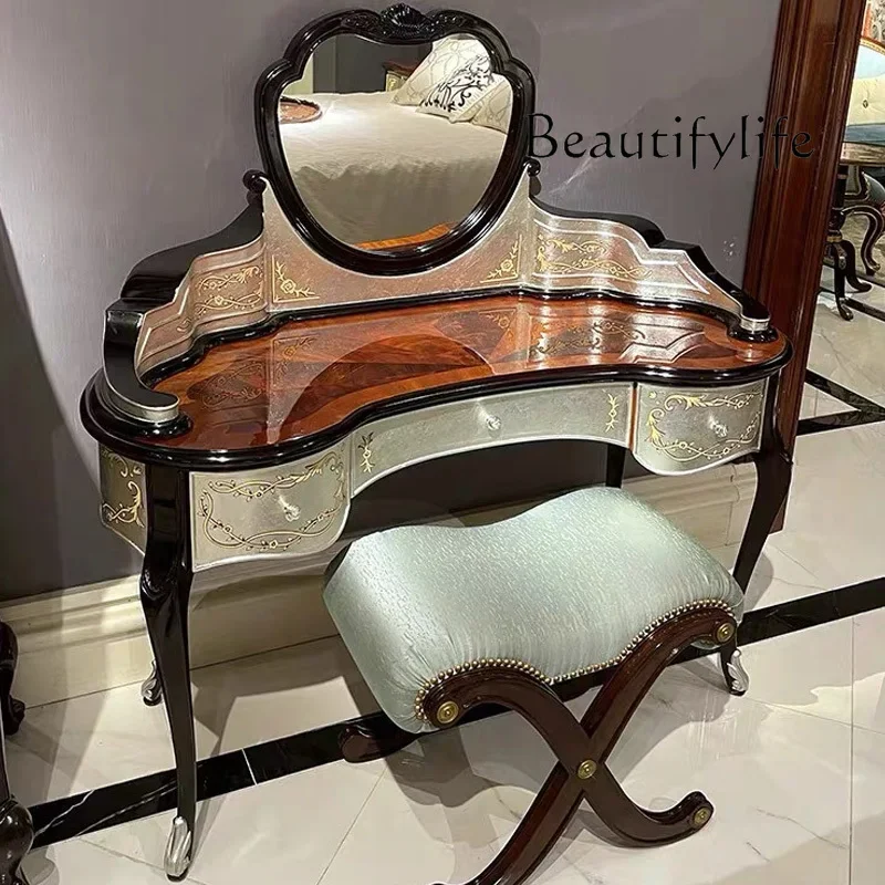 

English mahogany foil dresser French engraved paint painted neoclassical makeup table