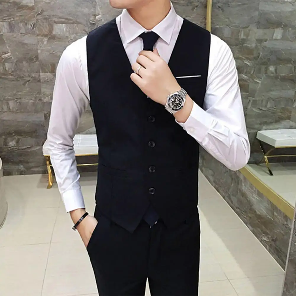 

Men Formal Waistcoat V-Neck Sleeveless Slim Fit Formal Suit Vest Solid Color Groomsman Vest Workwear For Wedding Groom Waistcoat