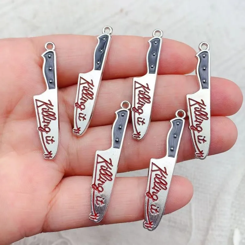 10pcs Enamel Bloody Knife Halloween Charms Cool Dagger Pendant For Earring Bracelet Necklace Jewelry Make Accessories Findings