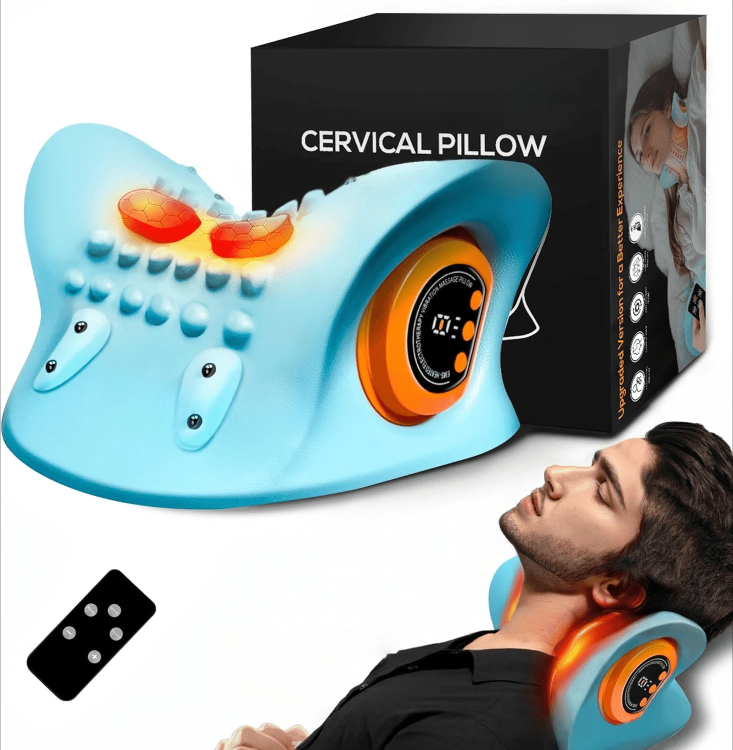 Neck Massager Pillow with 3 Adjustable Modes, Portable Neck & Shoulder Massager with Heat,Hugterra2.0,Blue Massager Anti Stress Head Massager