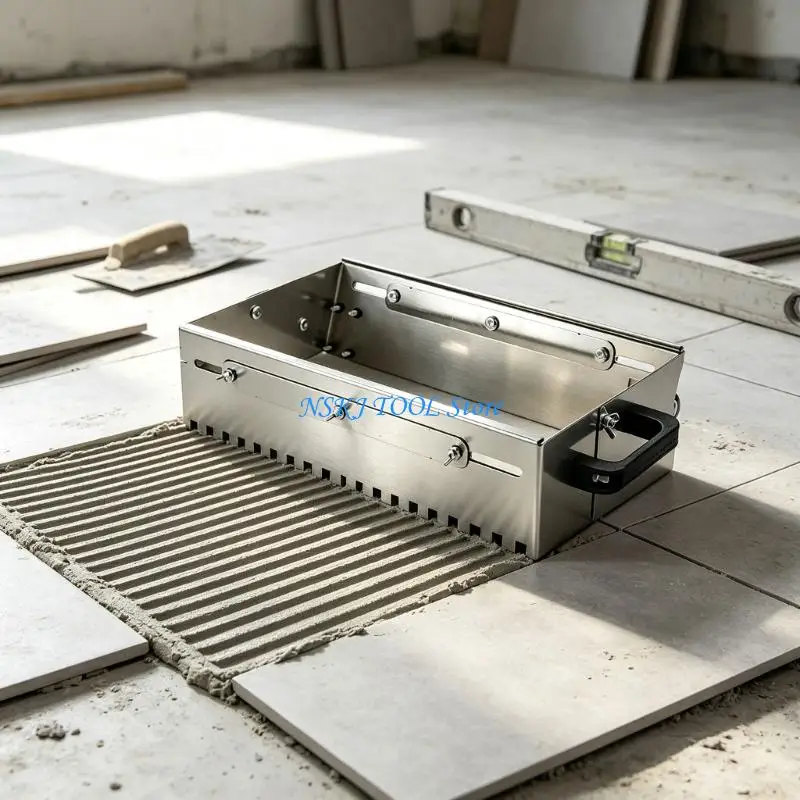 L8RC Adjustable Tile Tool for Adhesive Placement with 400-800 mm Width, Metal Body and Guided Rollers for Floor and Wall Tile