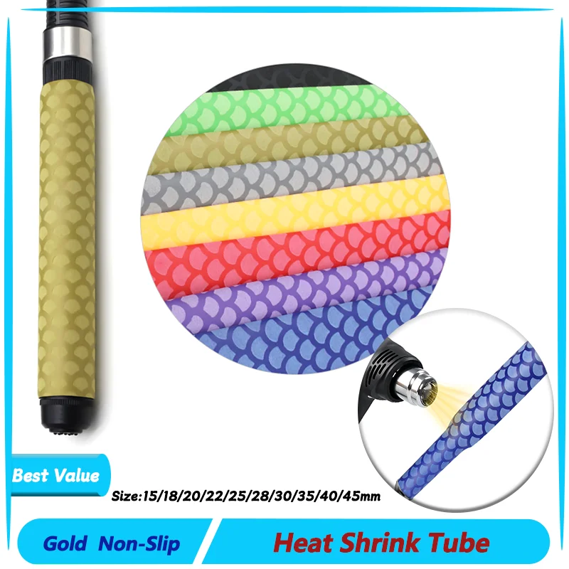 

1M/Pc Gold Non-Slip Heat Shrink Tube Bicycle Handle Fishing Rod Wrap Waterproof Skid Protector 15/18/20/22/25/28/30/35/40/45mm