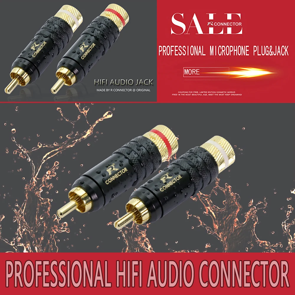 1Pair HIFI RCA Connector with Piano Paint, Brass Material with Gold Plated Audio Video HIFI Cable Terminals Connector